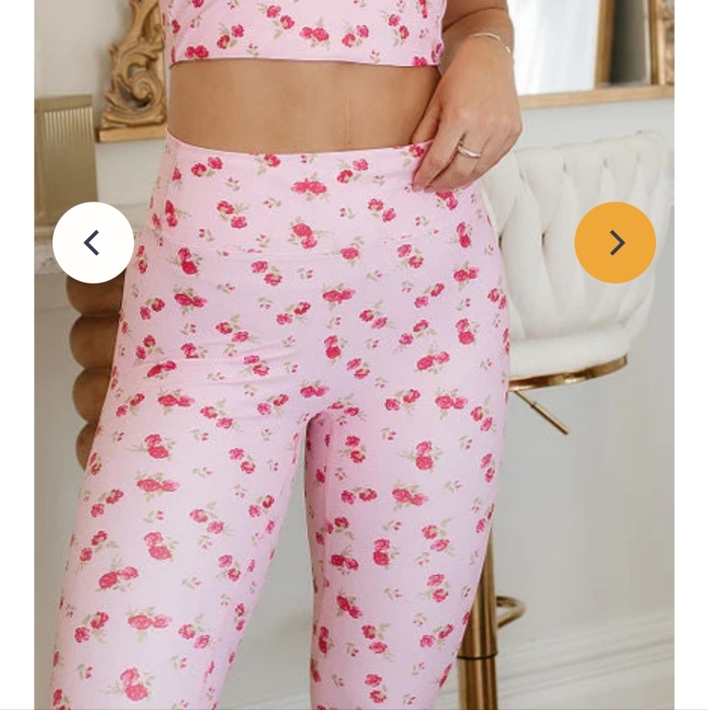 NWT Ampersand Pastel Pink Floral Leggings Balletcore Y2K Athleisure Size XL & 3X - Picture 3 of 16